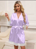 Tied Lace Detail Three-Quarter Sleeve Lounge Nightgown - Trendsi - Flyclothing LLC
