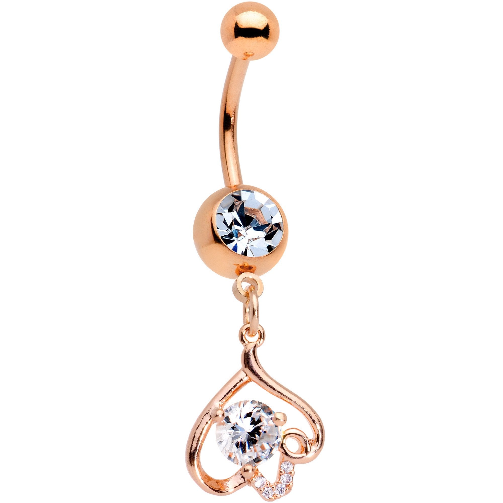 Clear Gem Rose Gold Tone Plated Endless Elegance Dangle Belly Ring - BodyCandy - Flyclothing LLC