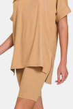 Zenana V-Neck Short Sleeve T-Shirt and Biker Shorts Set - Trendsi - Flyclothing LLC