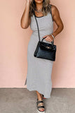 Stripe Crisscross Side Slits Slim Fit Sleeveless Midi Dress - Trendsi - Flyclothing LLC