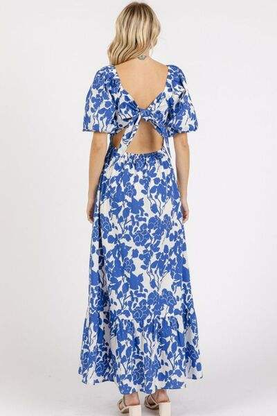 Mittoshop Cutout Back Floral Sweetheart Neck Puff Sleeve Dress - Trendsi - Flyclothing LLC