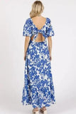 Mittoshop Cutout Back Floral Sweetheart Neck Puff Sleeve Dress - Trendsi