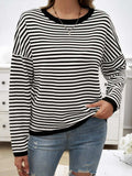 Striped Round Neck Dropped Shoulder Sweater - Trendsi - Flyclothing LLC