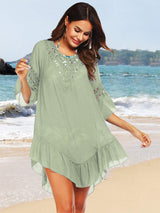 Backless Cutout Three-Quarter Sleeve Cover Up - Trendsi - Flyclothing LLC