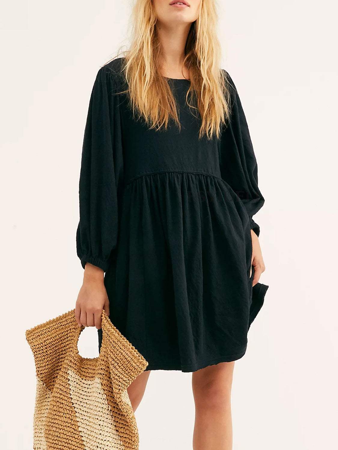 Cutout Textured Long Sleeve Mini Dress - Trendsi - Flyclothing LLC
