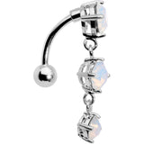 White Faux Opal Trio Tier Top Mount Dangle Belly Ring - BodyCandy - Flyclothing LLC
