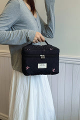 Bow Embroidered Quilted Storage Bag with Zip - Trendsi