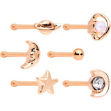 White Faux Opal Rose Gold PVD Out of This World Nose Bone 6 Pack Set - BodyCandy - Flyclothing LLC