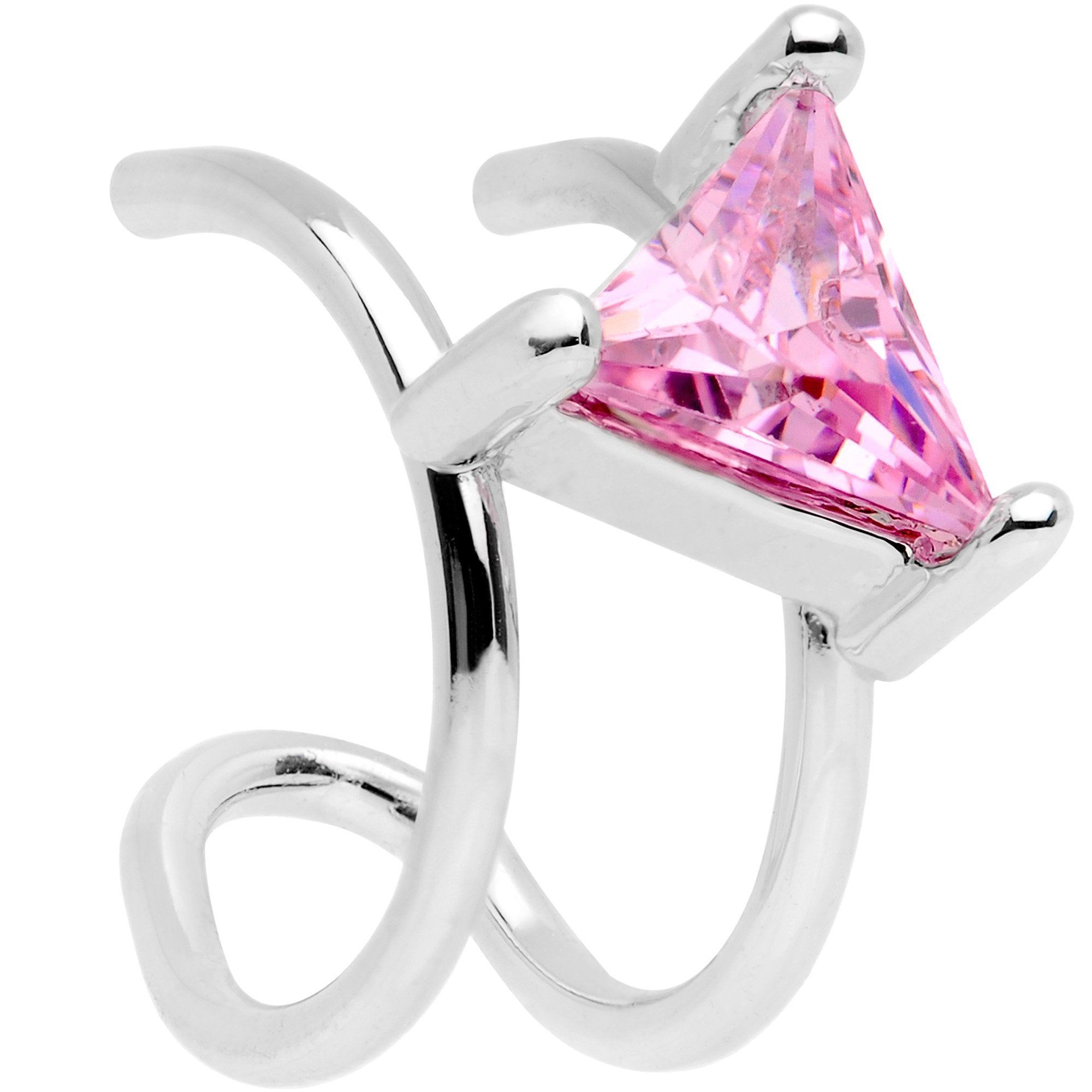 Pink CZ Gem Triangle Bling Non Pierced Ear Cuff - BodyCandy - Flyclothing LLC