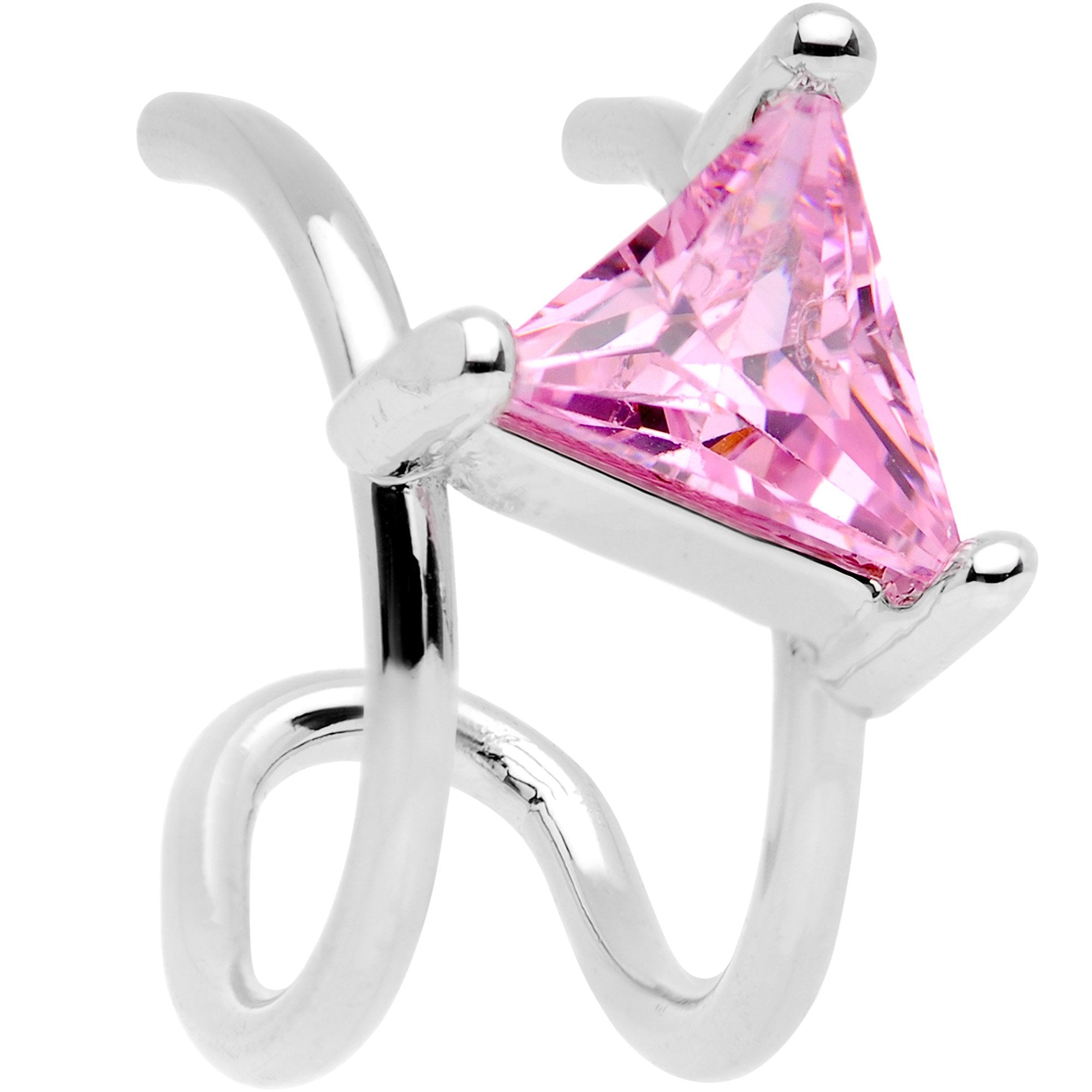 Pink CZ Gem Triangle Bling Non Pierced Ear Cuff - BodyCandy - Flyclothing LLC