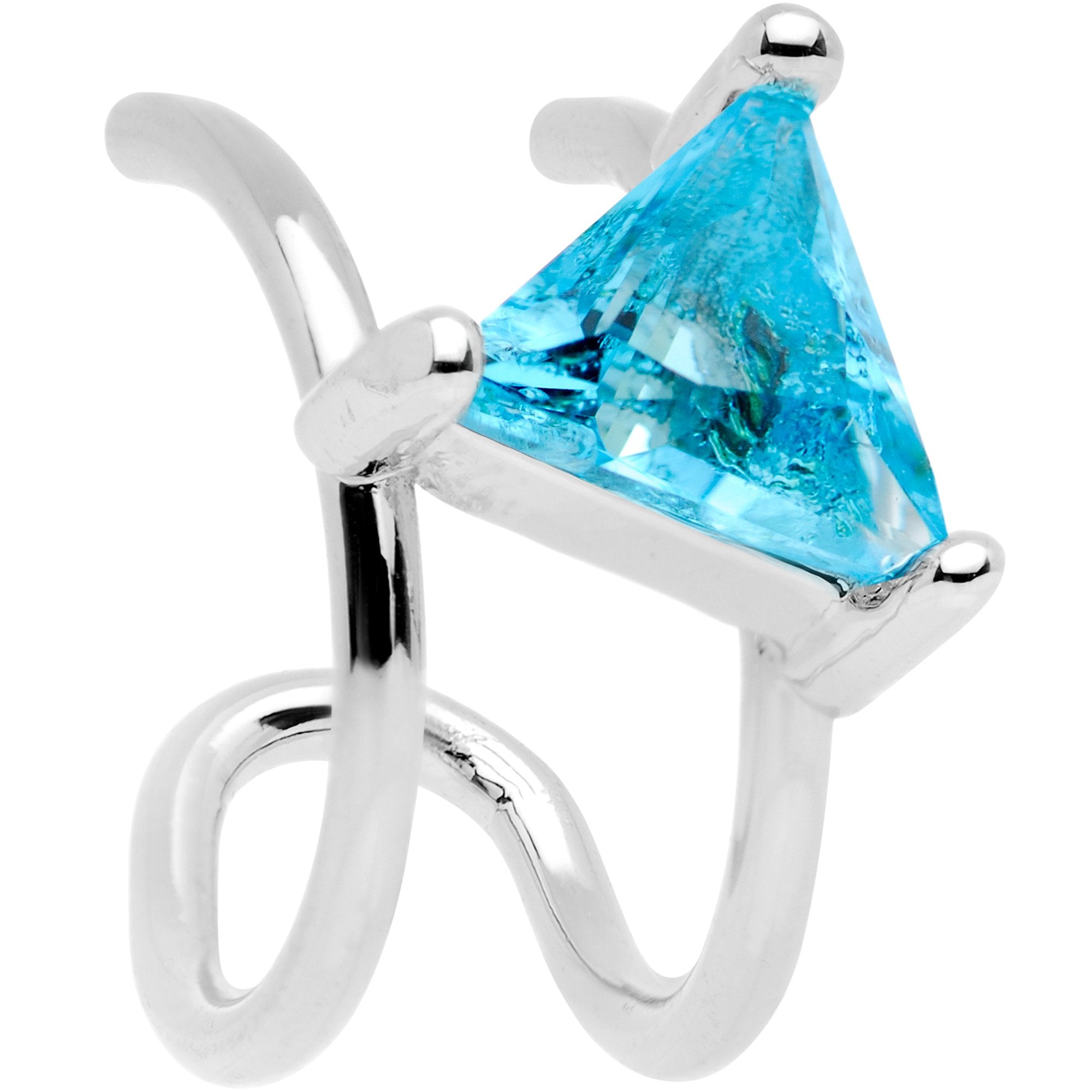 Aqua CZ Gem Triangle Bling Non Pierced Ear Cuff - BodyCandy - Flyclothing LLC