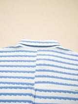 Stripe Half Button Collared Chest Pockets Loose Fit Blouse - Trendsi - Flyclothing LLC