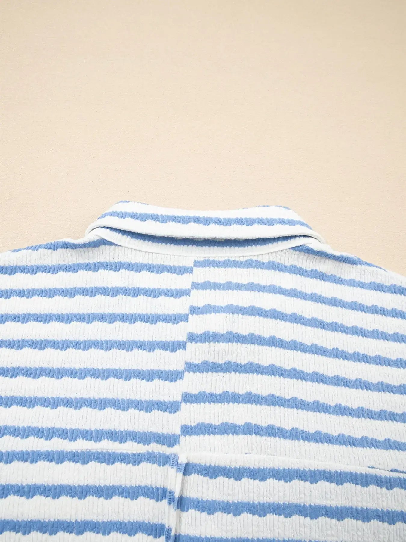 Stripe Half Button Collared Chest Pockets Loose Fit Blouse - Trendsi - Flyclothing LLC