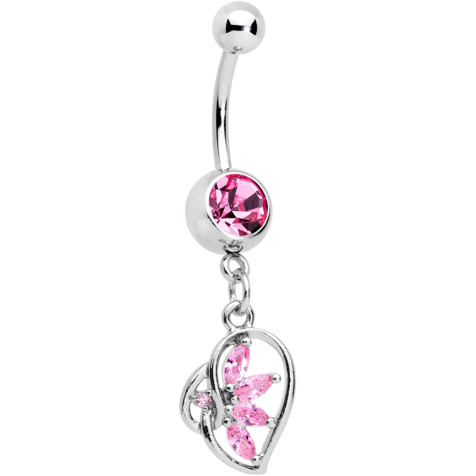 Pink CZ Gem Twisted Heart Splash Dangle Belly Ring - BodyCandy - Flyclothing LLC