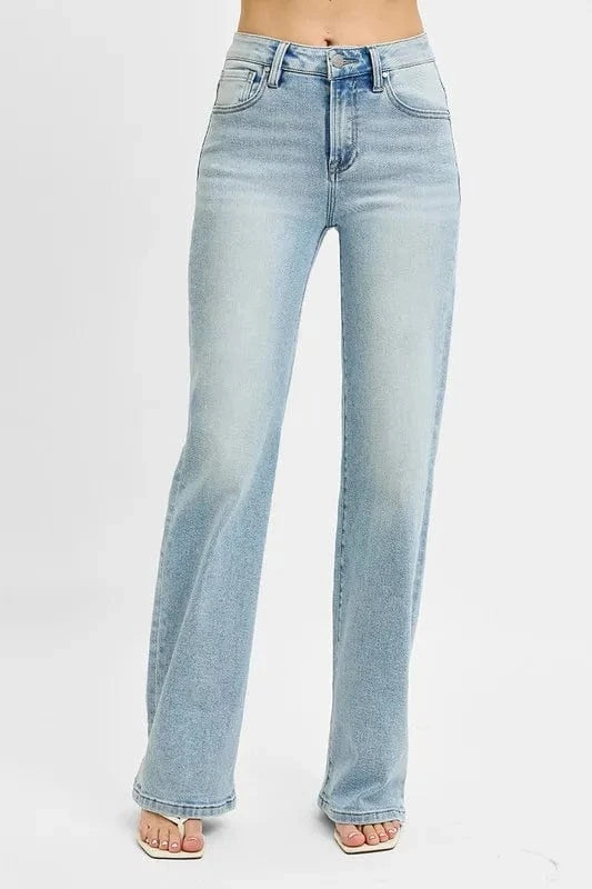 RISEN High Rise Wide Leg 90's Jeans - Trendsi