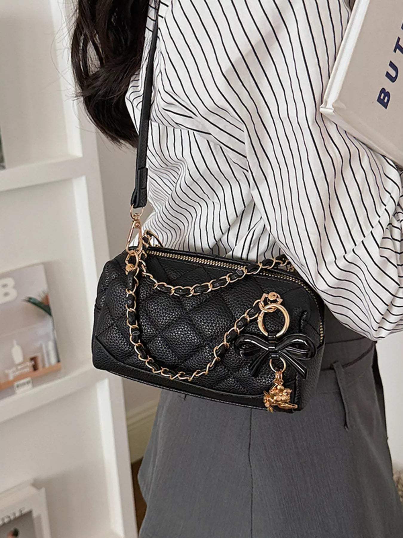 Quilted Chain Crossbody Bag - Trendsi - Flyclothing LLC