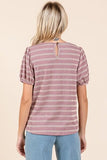 Mittoshop Contrast Striped Short Puff Sleeve Knit Top - Trendsi