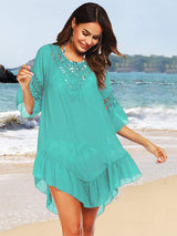 Backless Cutout Three-Quarter Sleeve Cover Up - Trendsi - Flyclothing LLC