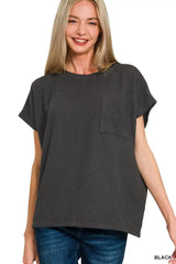 Zenana Raised Rib Front Pocket Boxy Top - Trendsi - Flyclothing LLC