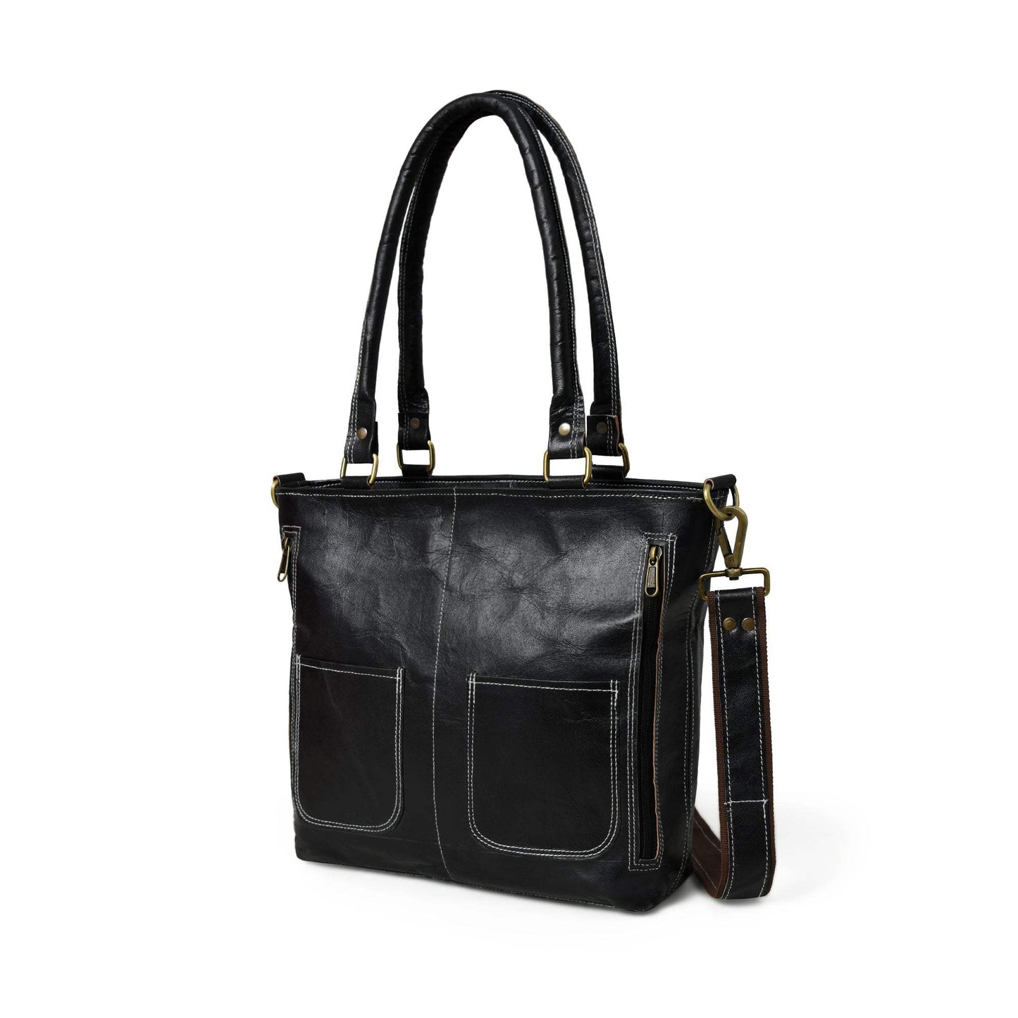 Black Terry Tote - Classy Leather Bags - Flyclothing LLC