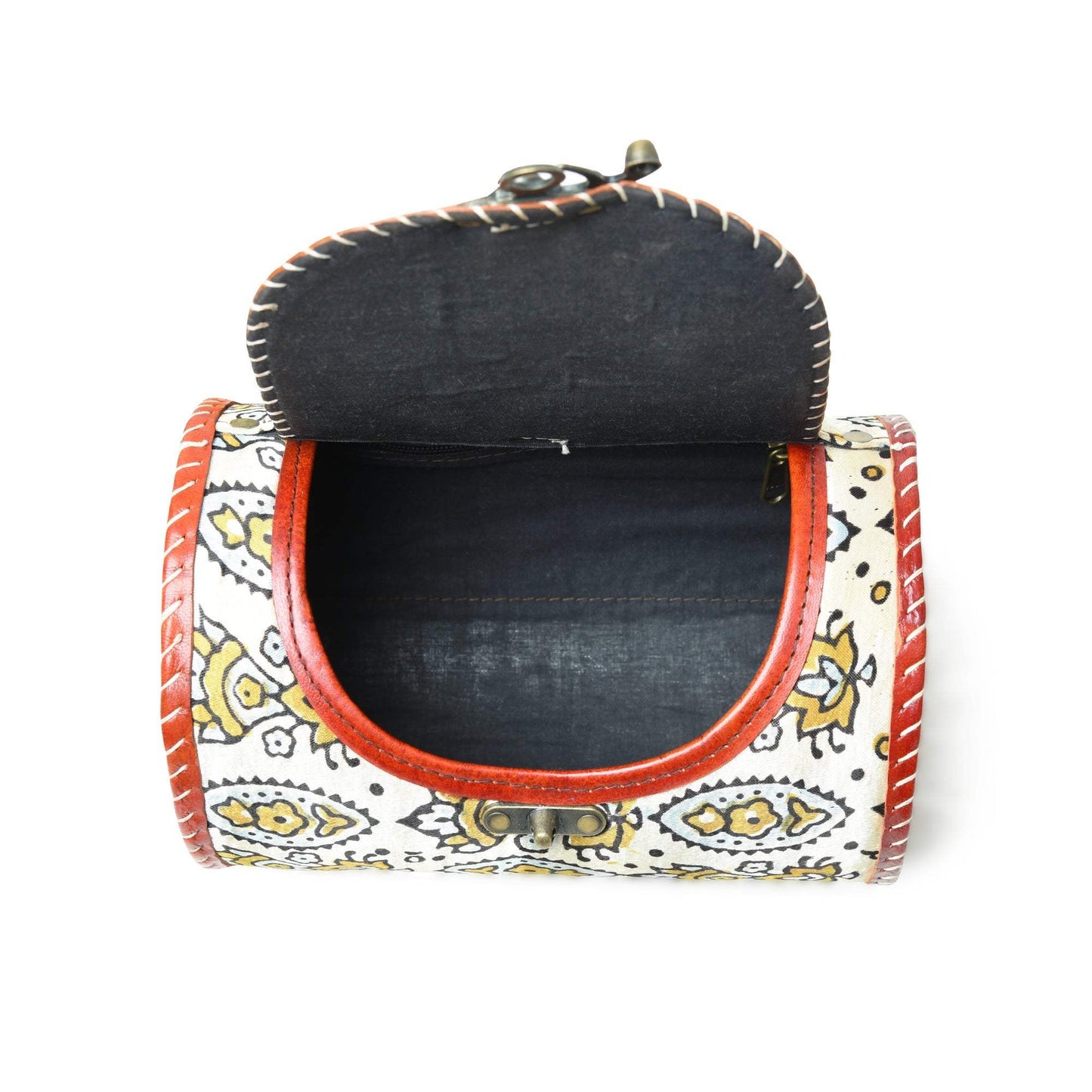 Cylindrical Block Printed Leather Bag - Classy Leather Bags - Flyclothing LLC
