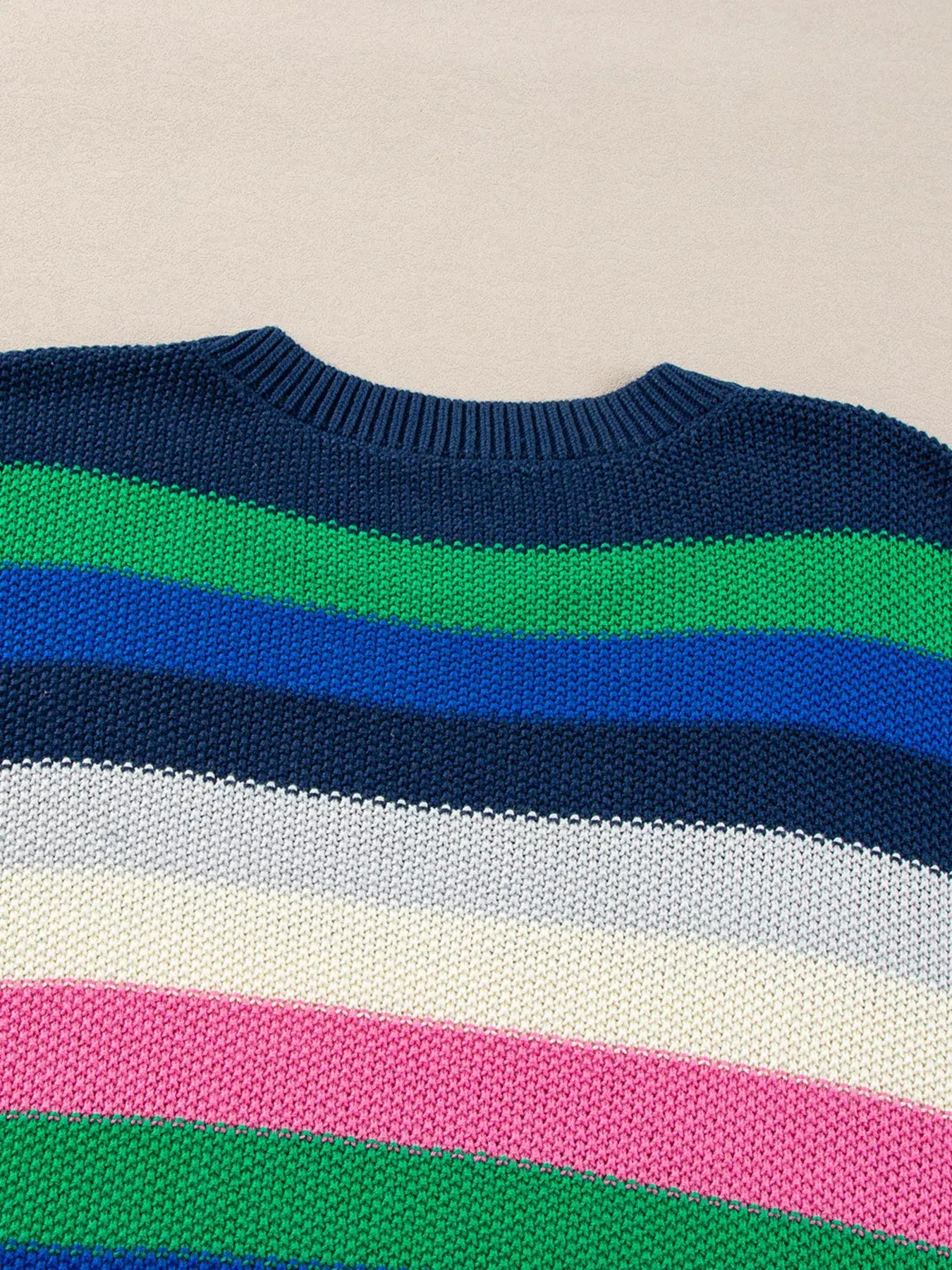 Rainbow Striped Crew Neck Drop Shoulder Sweater - Trendsi - Flyclothing LLC