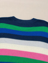 Rainbow Striped Crew Neck Drop Shoulder Sweater - Trendsi - Flyclothing LLC