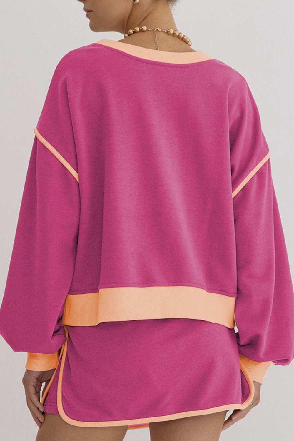 Contrast Trim Round Neck Top and Skort Set - Trendsi - Flyclothing LLC