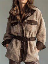 Leather Trim Sherpa Outerwear with Pockets - Trendsi - Flyclothing LLC