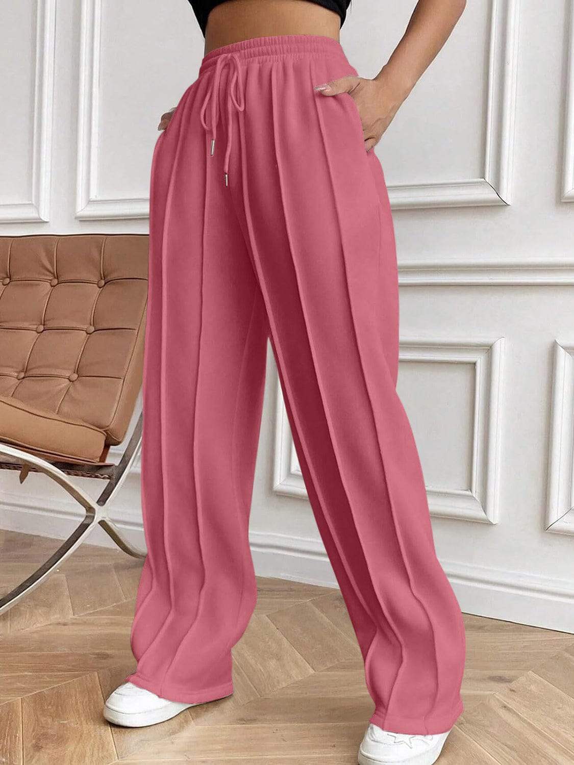 Drawstring Elastic Waist Pants with Pockets - Trendsi - Flyclothing LLC