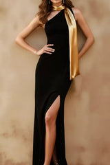 One-Shoulder Slit Maxi Dress - Trendsi - Flyclothing LLC