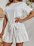 Tied Frill Short Sleeve Mini Dress - Trendsi - Flyclothing LLC