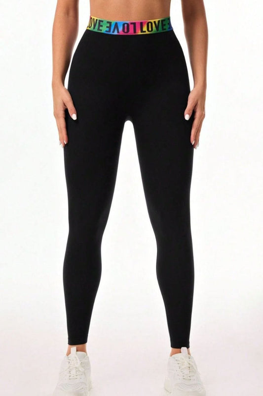 Letter Printed High Waist Active Leggings - Trendsi