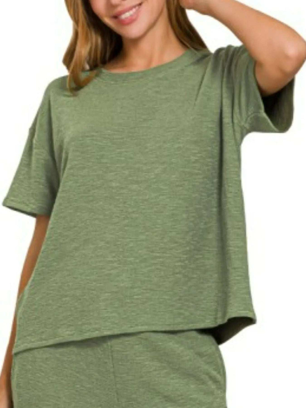Zenana Slub Short Sleeve T-Shirt and Pants Set - Trendsi - Flyclothing LLC