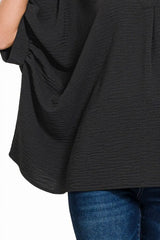 Zenana Woven Airflow V-neck Puff Half Sleeve Top - Trendsi - Flyclothing LLC