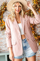 First Love Full Size Single-Breasted Flap Pocket Corduroy Blazer - Trendsi - Flyclothing LLC