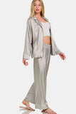 Zenana Satin Long Sleeve Shirt and Pants Pajama Set - Trendsi - Flyclothing LLC