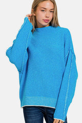 Zenana Exposed Seam Mock Neck Long Sleeve Sweater - Trendsi - Flyclothing LLC