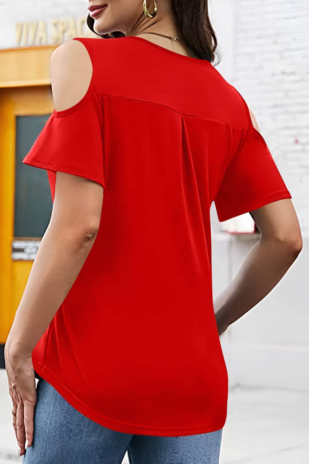 Full Size Half Zip Cold Shoulder Top - Trendsi - Flyclothing LLC