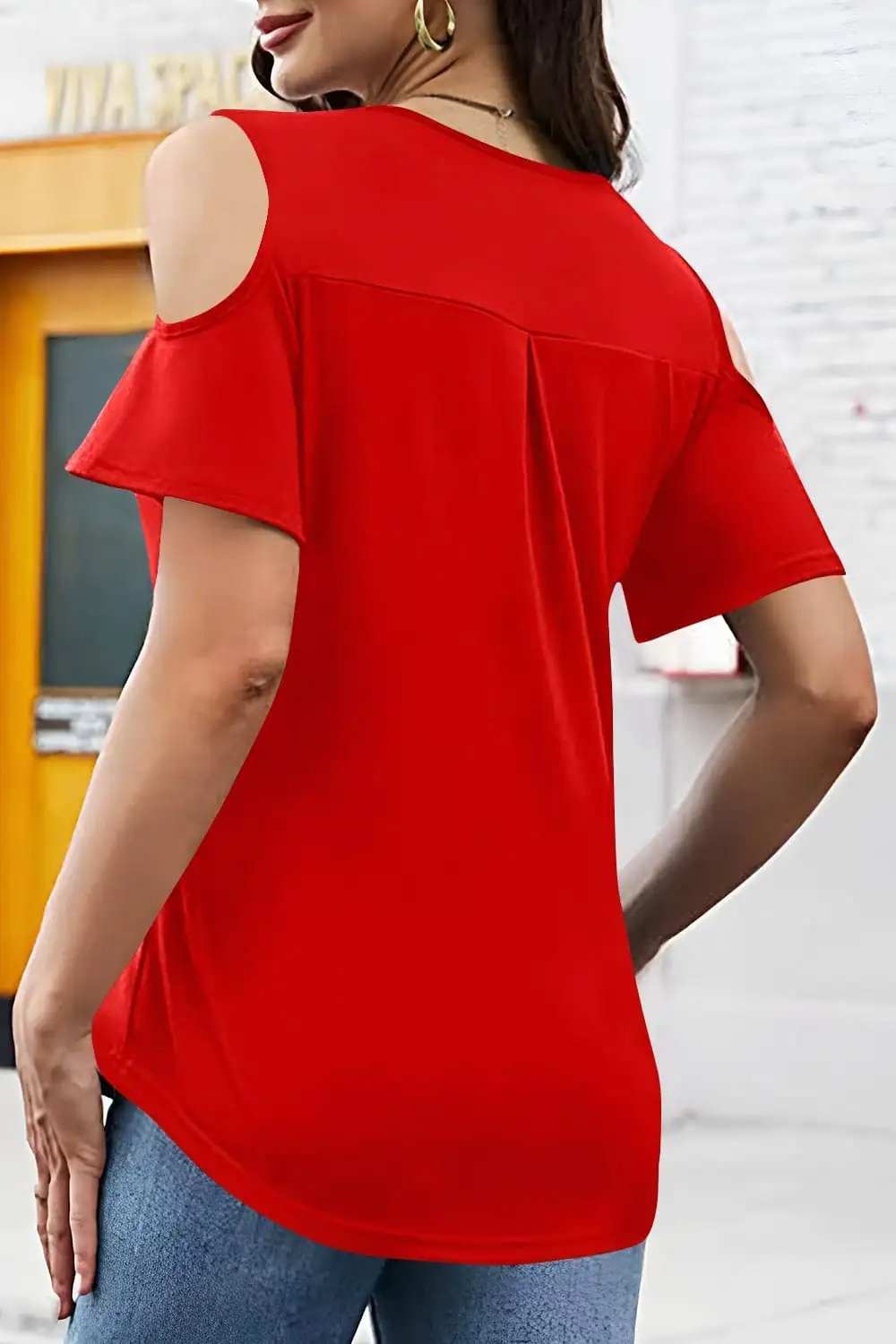 Full Size Half Zip Cold Shoulder Top - Trendsi - Flyclothing LLC