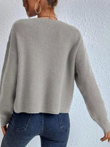 Ribbed Knit Dropped Shoulder Sweater - Trendsi - Flyclothing LLC