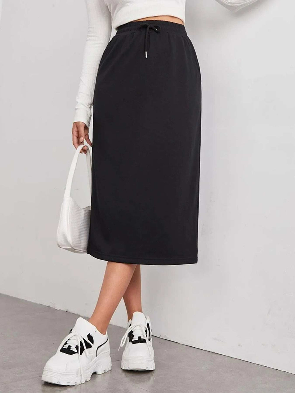 Slit Drawstring Midi Skirt - Trendsi - Flyclothing LLC