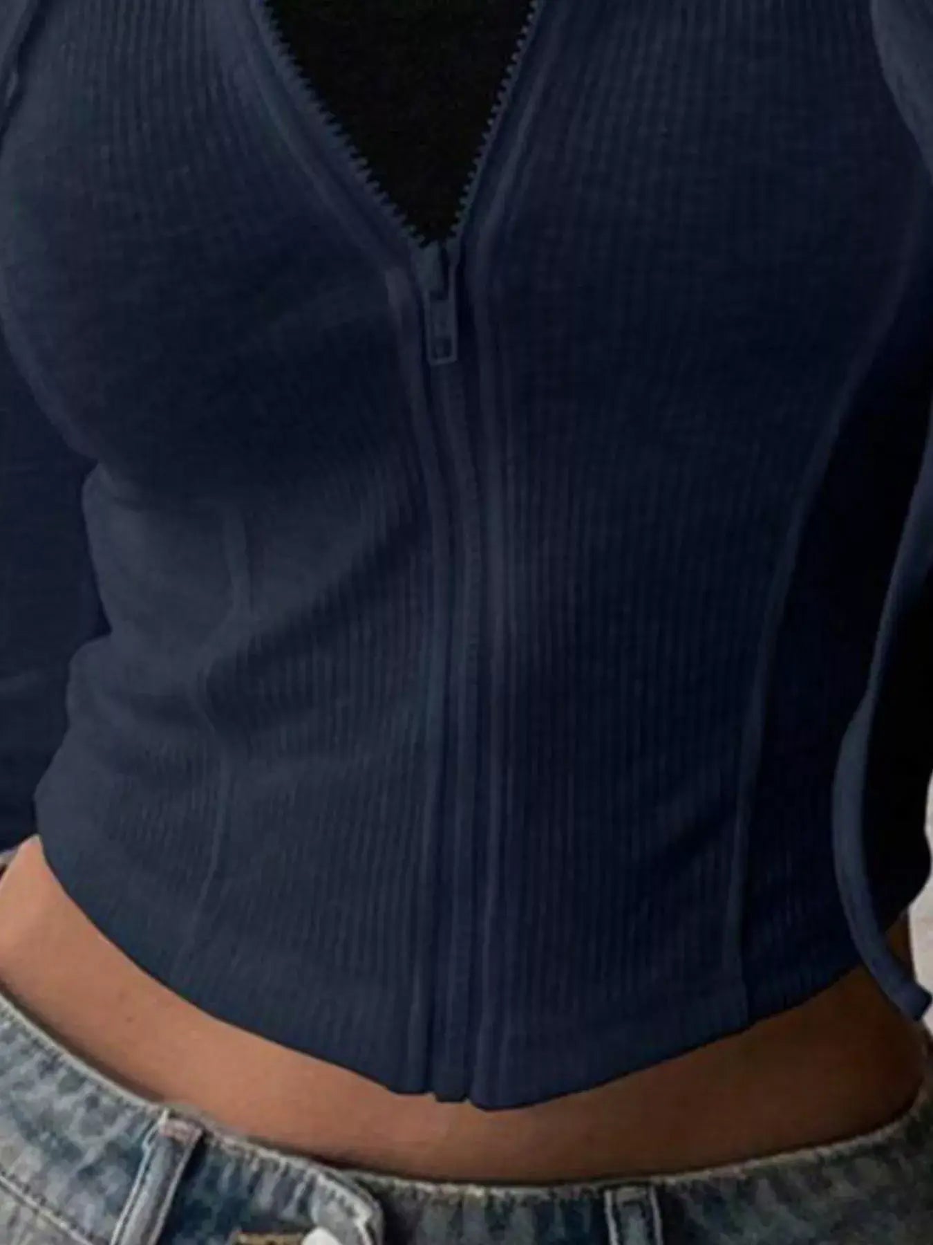 Ribbed Knit Cropped Zip-Up Outerwear - Trendsi - Flyclothing LLC