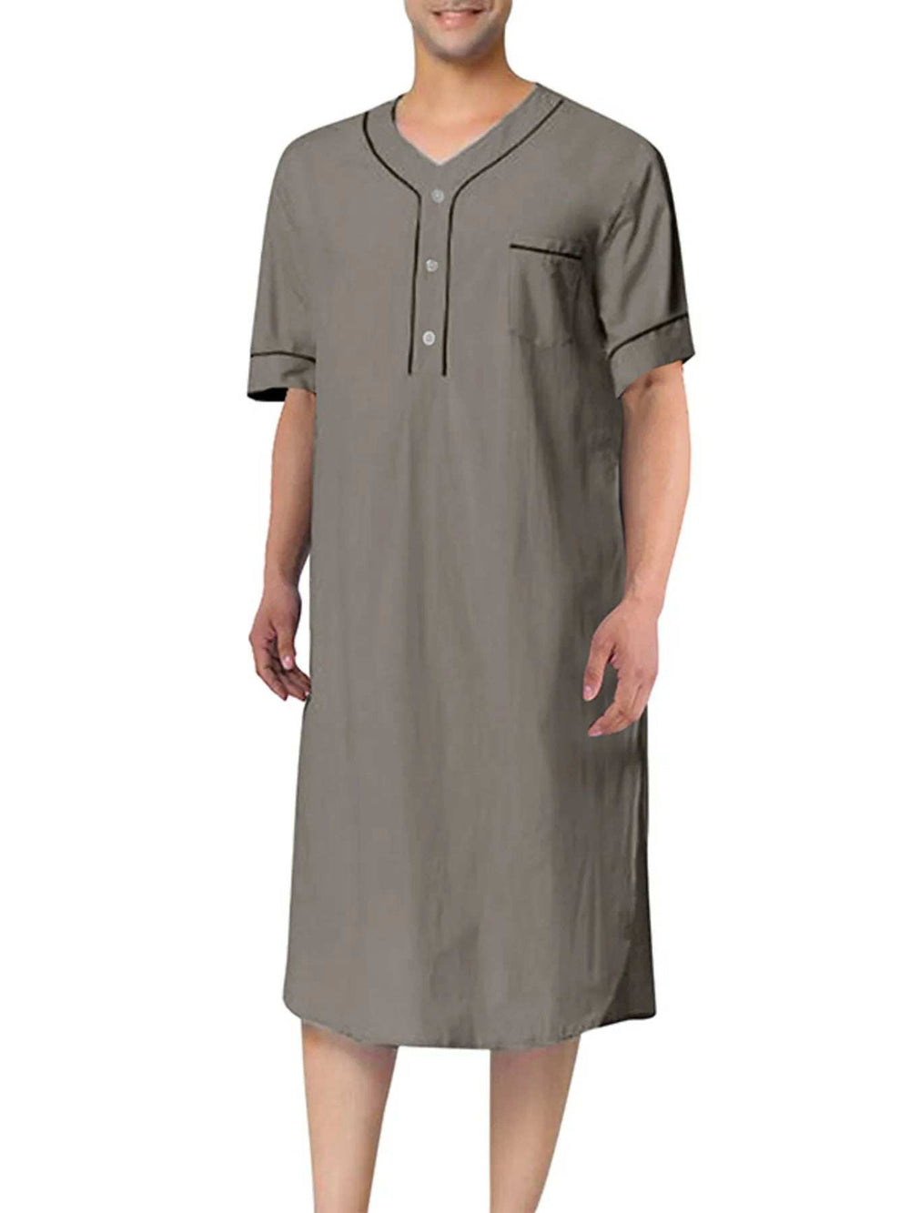 Men's Full Size Button Detail Short Sleeve Lounge Dress Plus Size - Trendsi - Flyclothing LLC