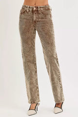 RISEN Tummy Control Mid Rise Straight Leg Corduroy Pants - Trendsi - Flyclothing LLC