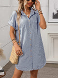 Striped Button Down Short Sleeve Mini Dress - Trendsi - Flyclothing LLC