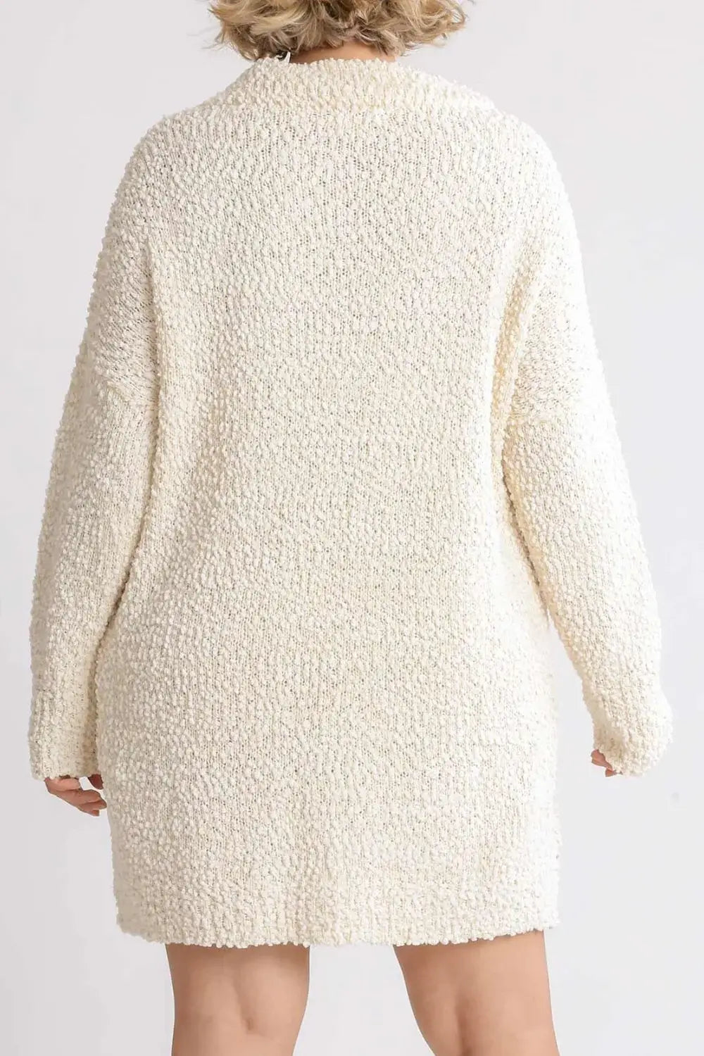 Umgee Full Size High Low Long Sleeve Boucle Sweater Dress Plus Size - Trendsi - Flyclothing LLC