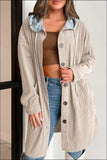 Drawstring Button Up Long Sleeve Hooded Jacket - Trendsi - Flyclothing LLC