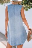 Wash Notched Sleeveless Mini Denim Dress - Trendsi