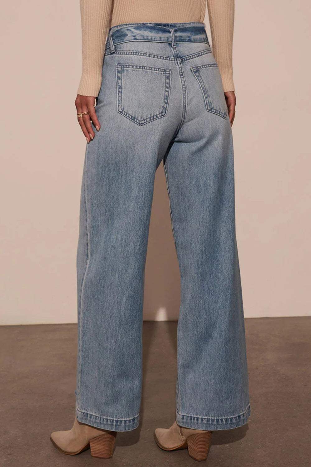 Tied Wide Leg Jeans with Pockets - Trendsi - Flyclothing LLC